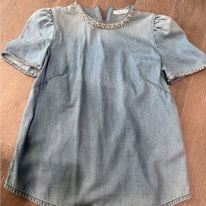 Zimmerman Denim Short Sleeve Top with Embellished Neckline